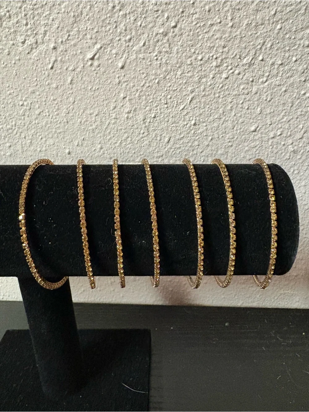 Gold Tone Rhinestone Bangle Bracelet Set of 7 Stackable Bracelets
